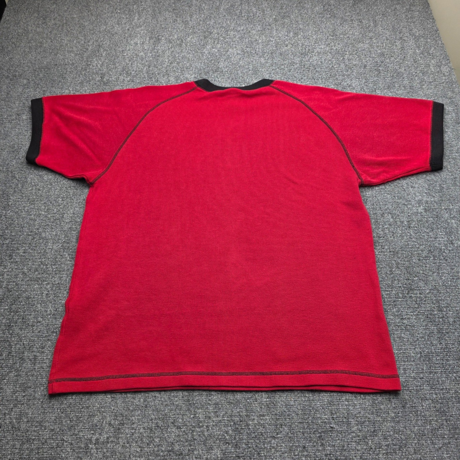 Vintage C-Two Ringer T Shirt XL Red Black Raglan Stitch Blank Ribbed Knit Y2K