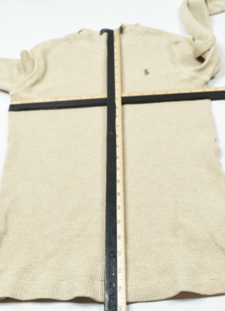 Polo Ralph Lauren Waffle-Knit Thermal Shirt Mens Small Beige Long Sleeve Slim