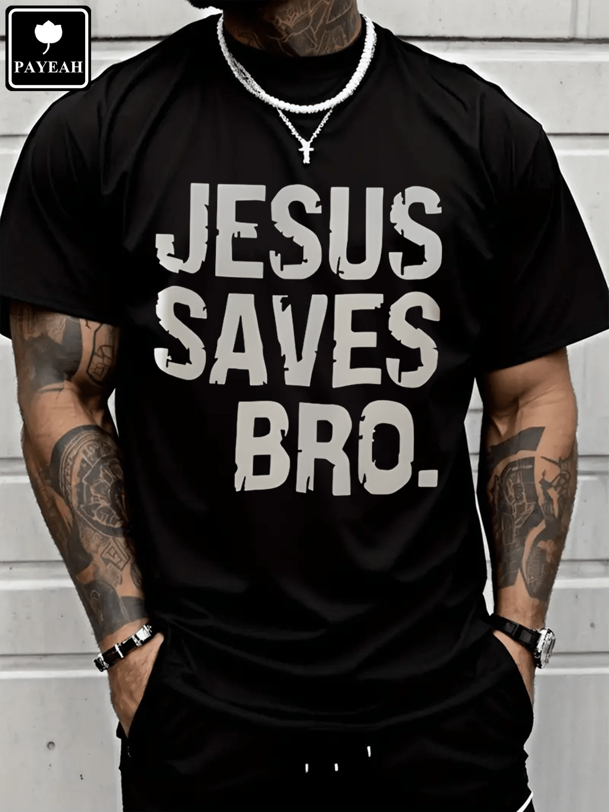 PAYEAH Jesus Saves Bro Christian T Shirts For Men 100% Cotton Tee Shirt
