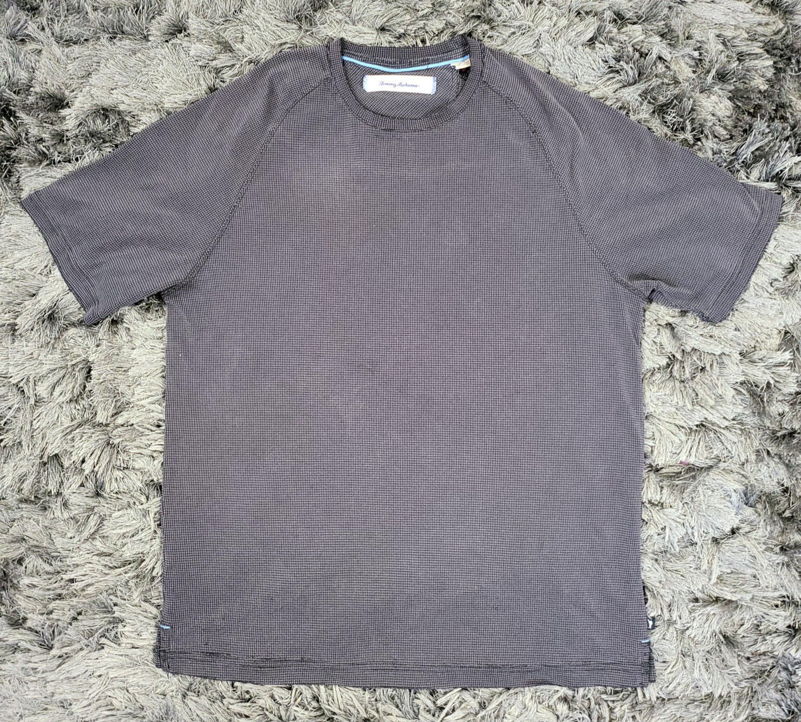 Tommy Bahama Shirt Mens Medium Gray Check Tee Modal Blend Soft Lightweight Flaw
