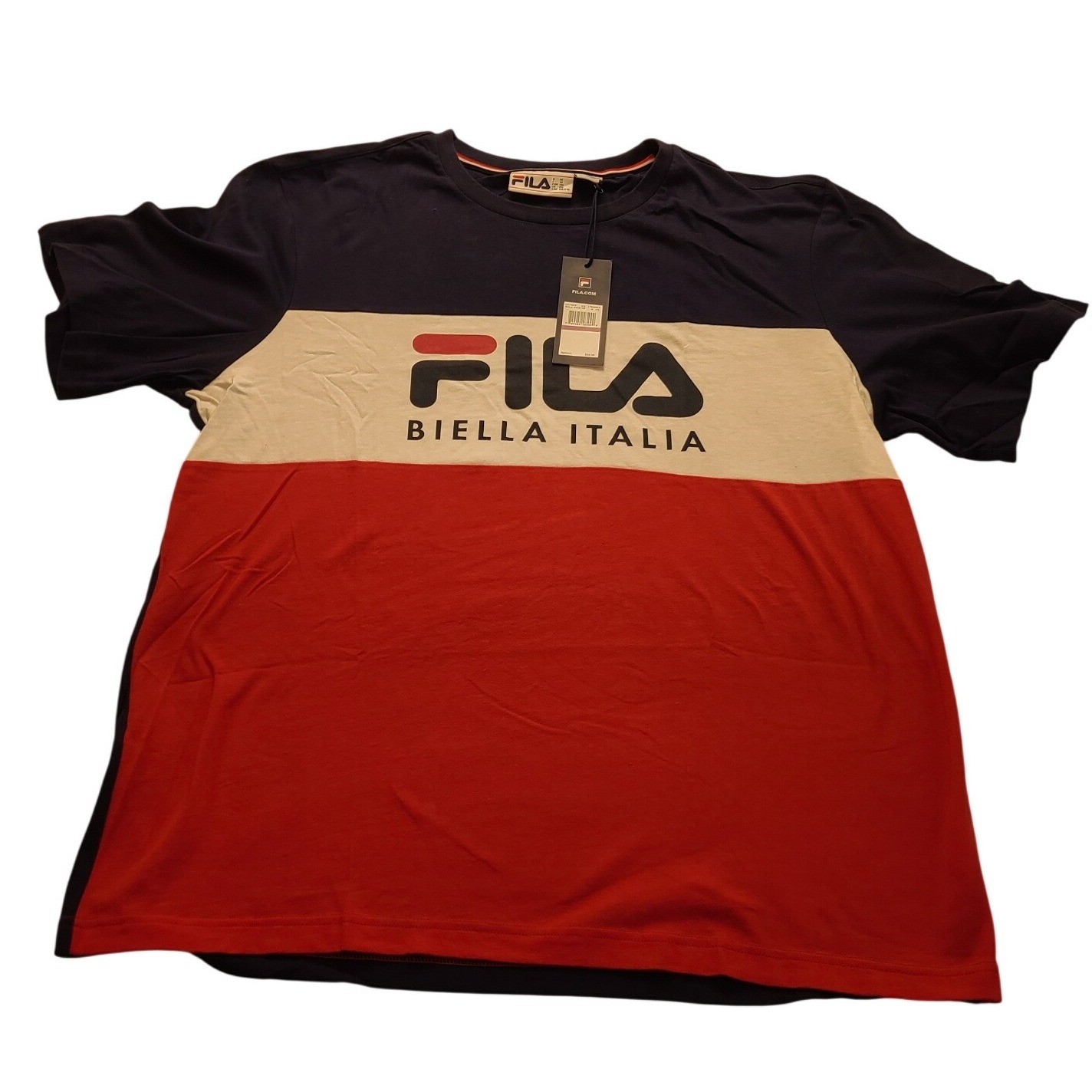 Fila Biella Italia Tee Men’s XXL Navy White Red Colorblock Logo T-Shirt New NWT