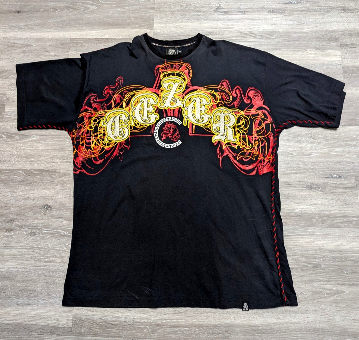 Cezer Men’s 2XL Black T-Shirt Beaded Bling Graphic Y2K Hip Hop