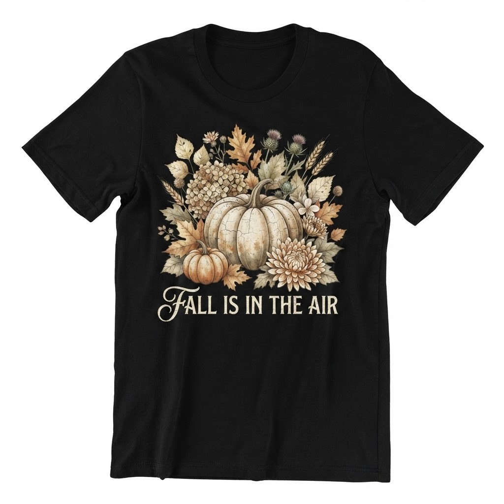 Fall Is In The Air White Pumpkin And Dried Floral Thanksgiving T-shirt