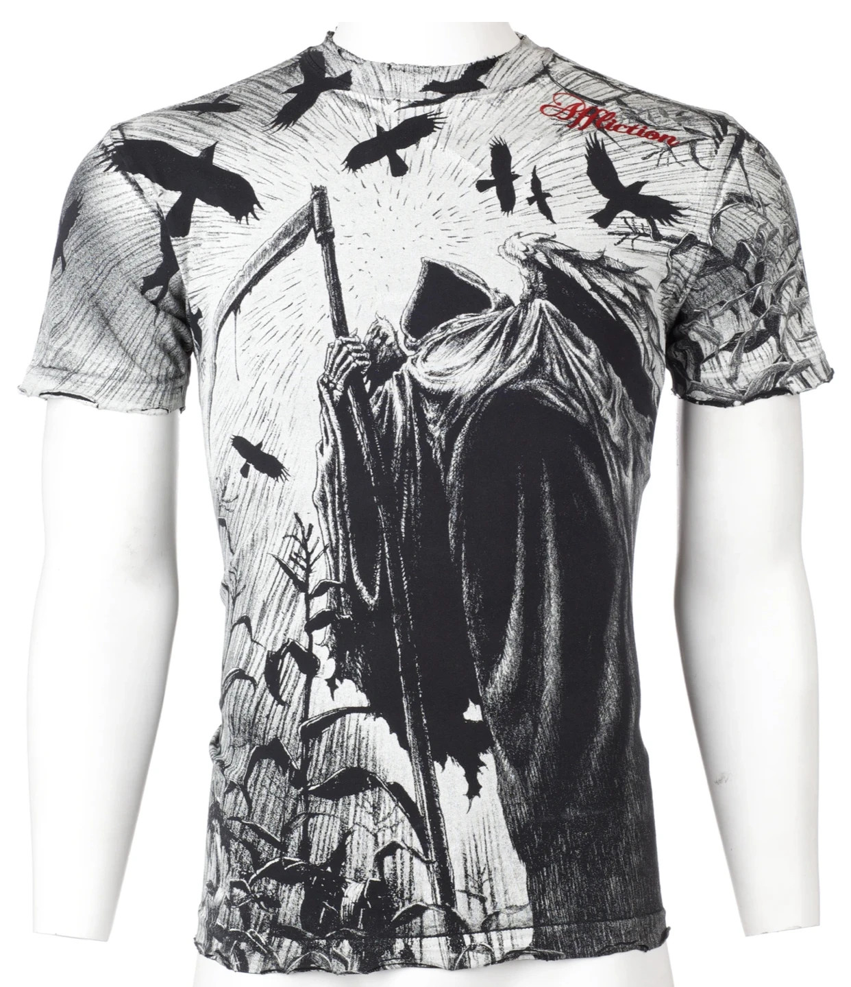 AFFLICTION Men’s Short Sleeve T-Shirt CORN REAPER White tattoo Biker S-4XL