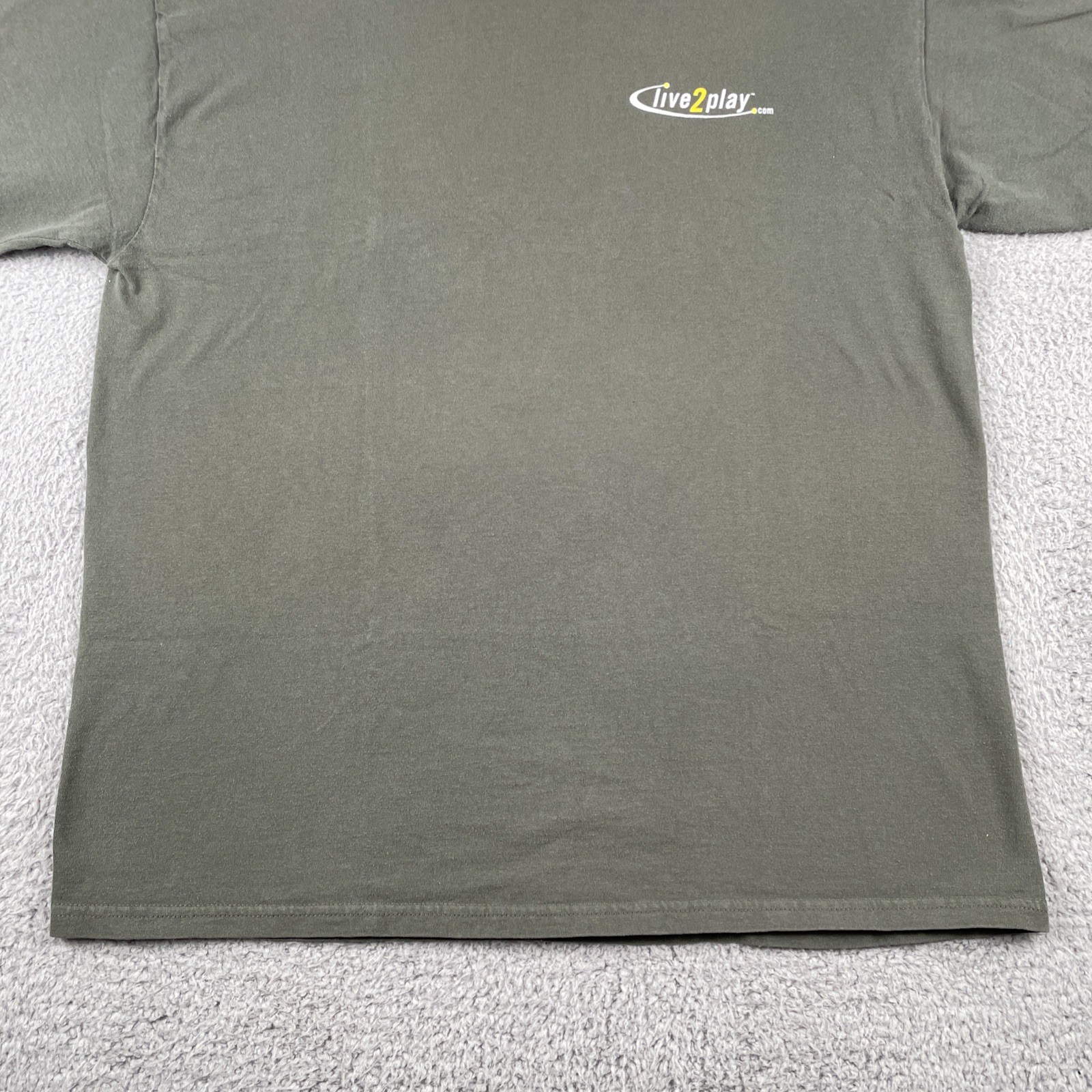 Vtg Tultex Olive Green XL Shirt Live2Play.com Skier Back Graphic Mountain Y2K