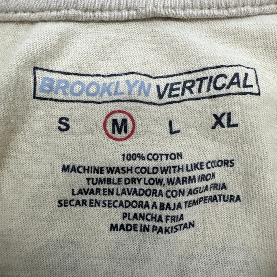 Brooklyn Vertical T-Shirt Graphic Print Skull King Tan Mens M * Actual Size SM *