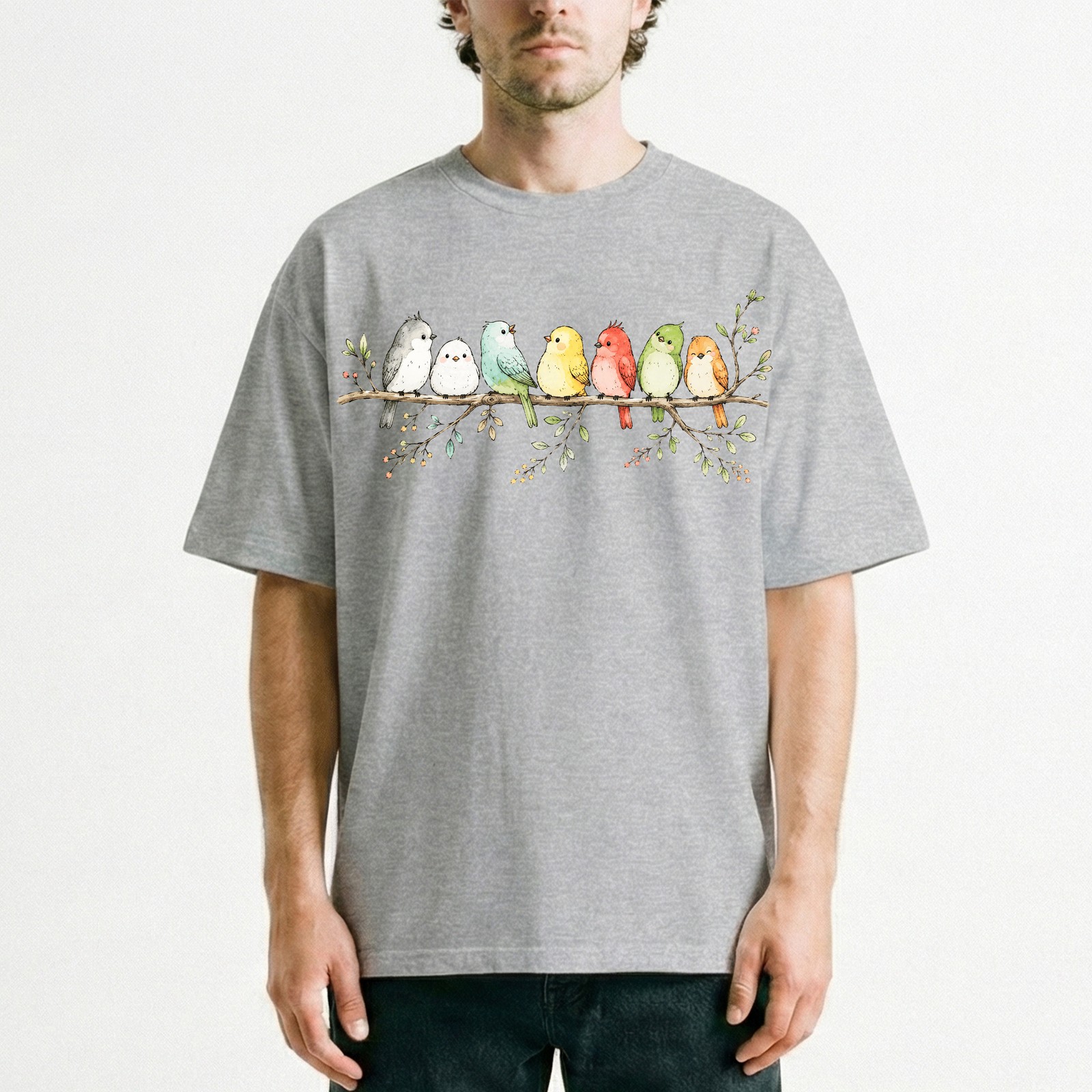 Cute Colorful Birds Branch T-Shirt Adorable Bird Family Tee