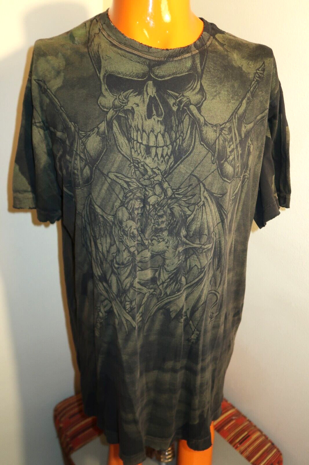 B5 Rare Vintage Affliction Puppet Master God Vs Devil Shirt Men 2XL distressed