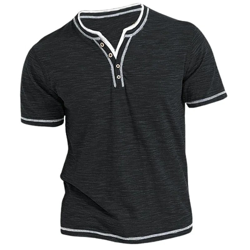 Men’s Cotton V-Neck Henley T-Shirt – Slim Fit Short Sleeve Casual Top