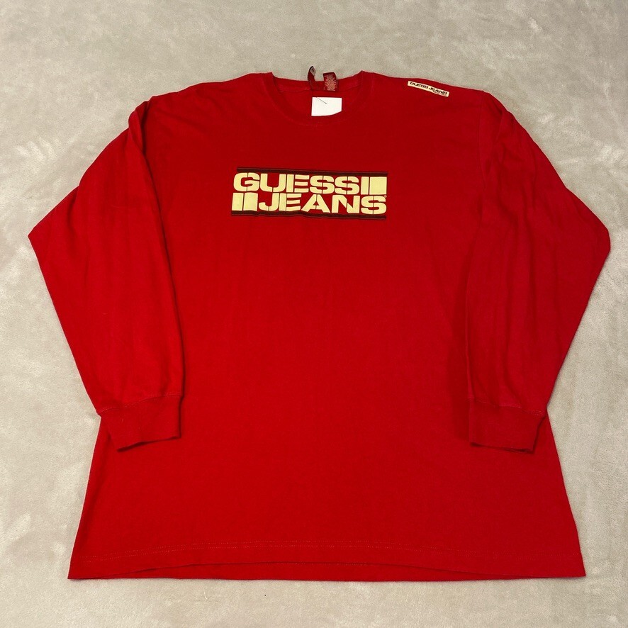 Vintage Y2K Guess Jeans Shirt Men’s Large Red Long Sleeve Embroidered Skate 90s