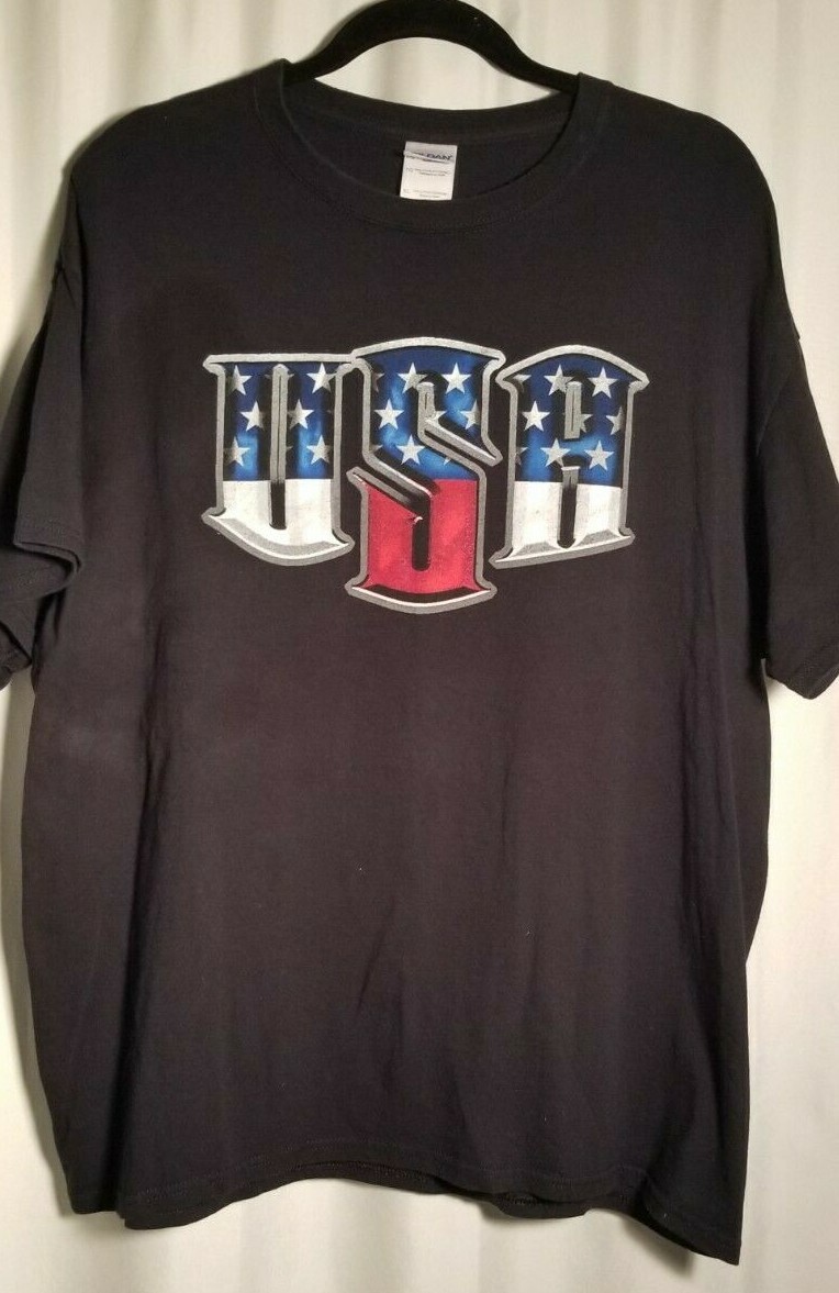 USA Men’s T-Shirt Red White & Blue LOGO On Black Shirt Size XL