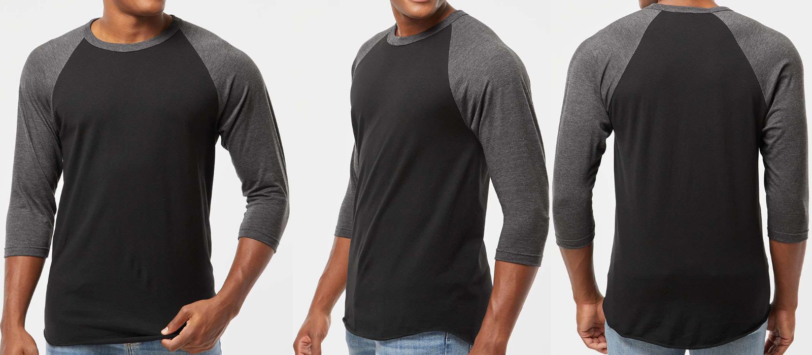 Mens Fine Jersey Soft Blend Heather Baseball Raglan Tee PRESHRUNK T-Shirt XS-3XL