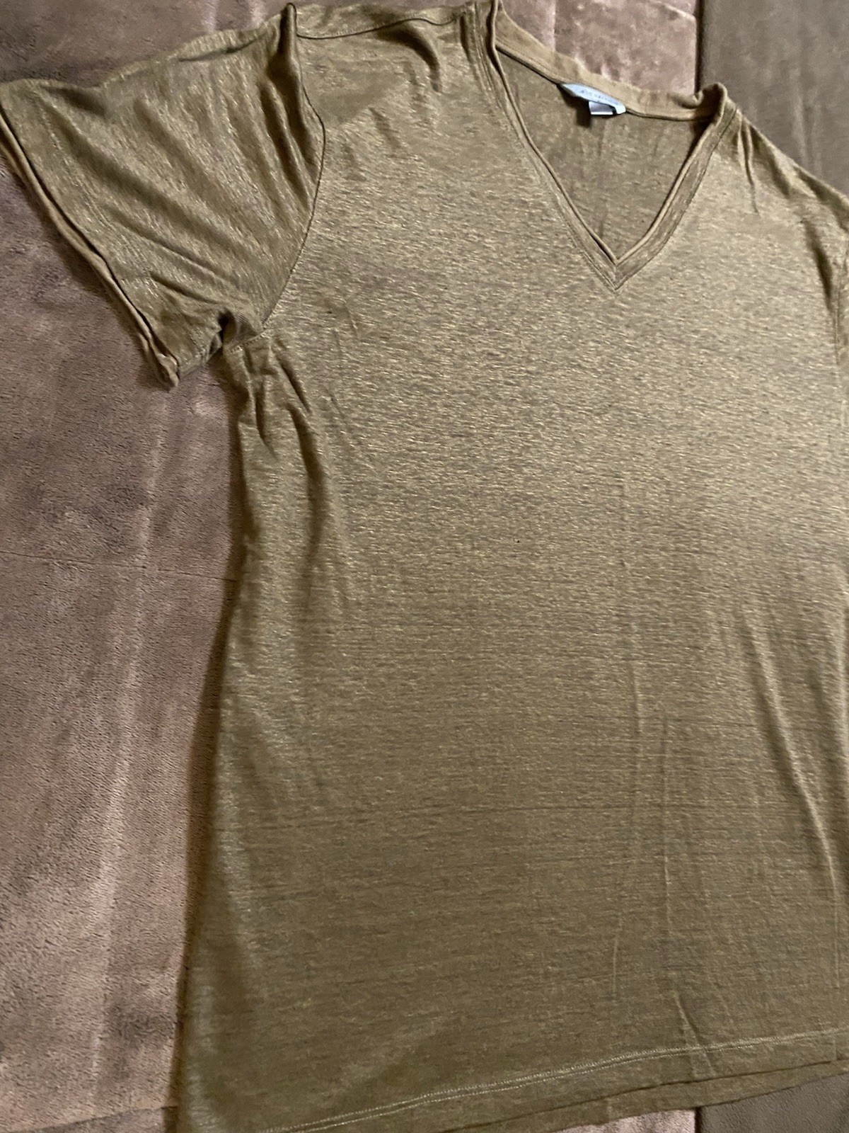 John Varatos Collection T Shirt 100% Linen Raw Edging Brown Large Quiet Luxury