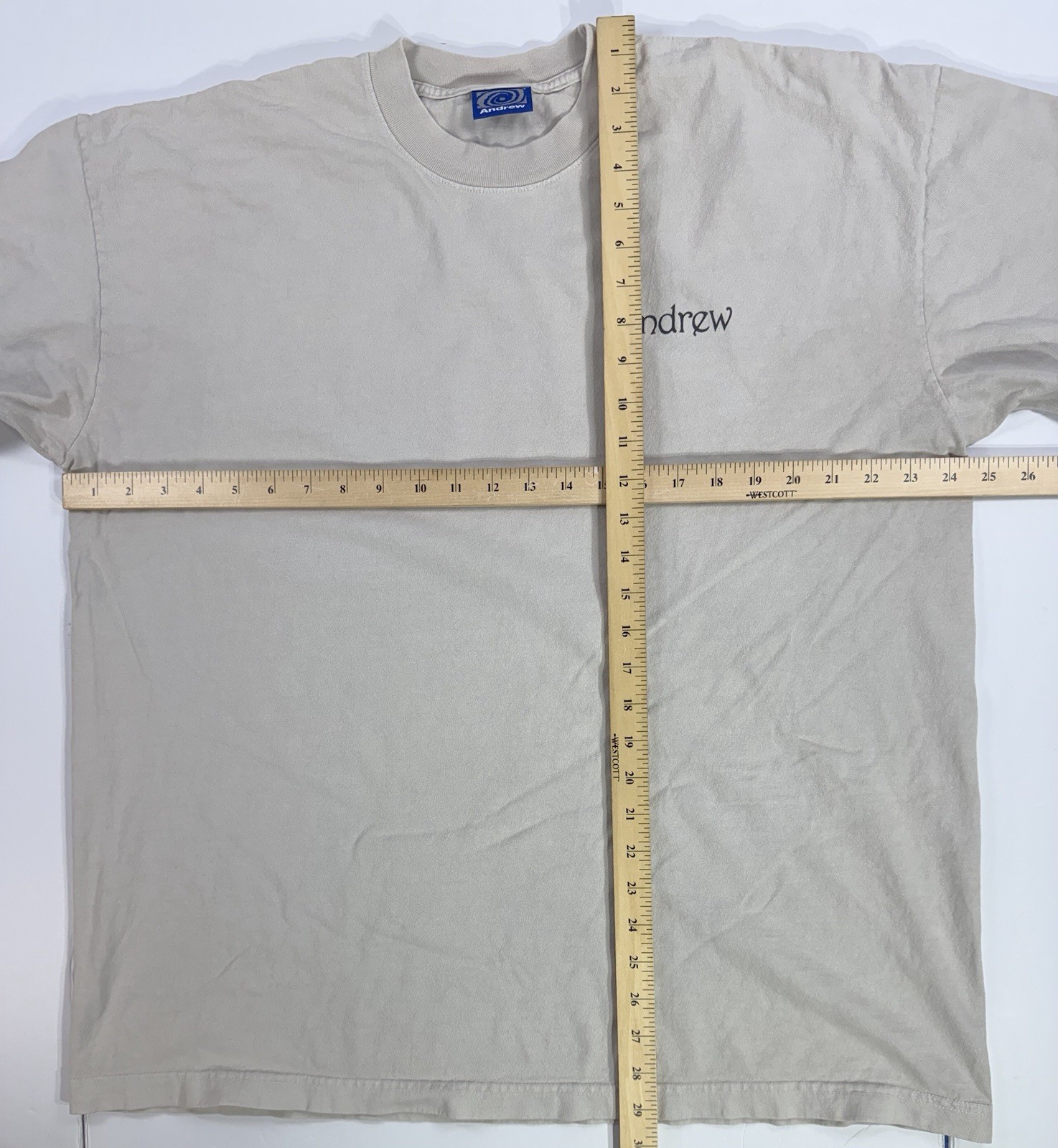 Vintage Andrew USA Made Minimalist Graphic T Shirt Tan Beige XL 90s