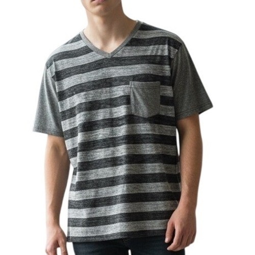 Brooklyn Cloth NYC & Co. Gray & Black Striped V-Neck Pocket T-Shirt