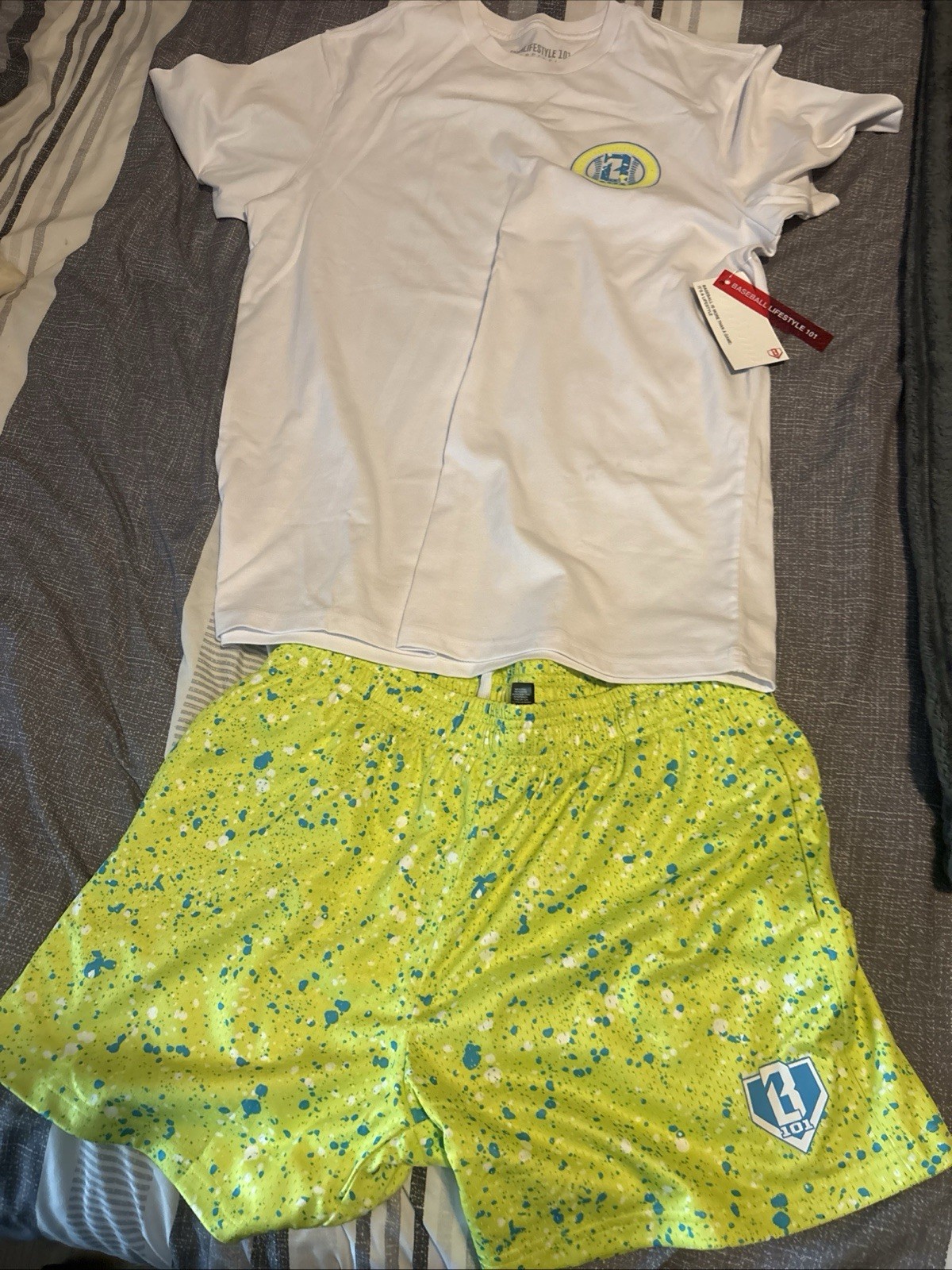 Baseball Lifestyle 101 Green Splatter Set Short And Tee Shirt-Size Men’s Medium