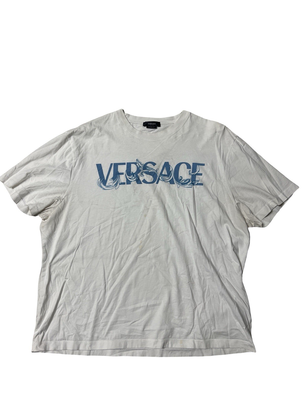 Versace Mitchell Fit White Blue Logo Graphic T-Shirt Men’s XL Made InItalyCotton