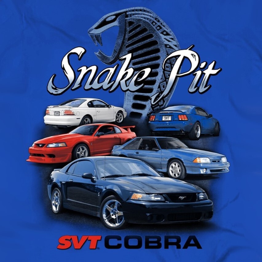 Joe Blow T’s Ford Mustang SVT Cobra Snake Pit Men’s Blue T-Shirt 3rd 4th Gen