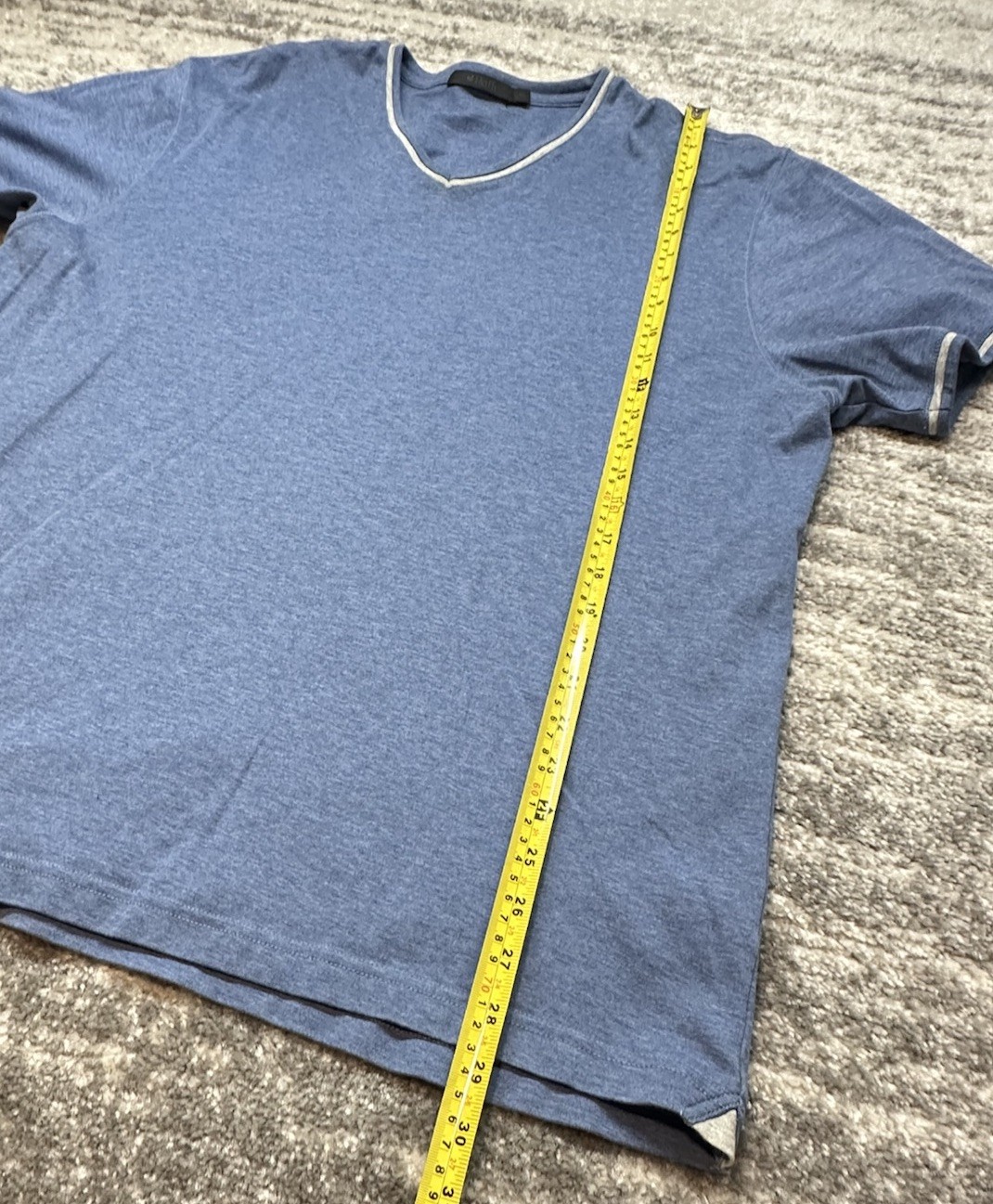 Raffi Shirt Mens 2XL Blue Trim V Neck Tee 100% Cotton Soft Lightweight