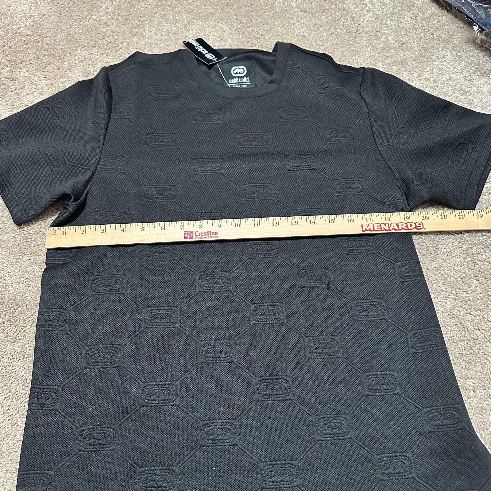 Ecko Unltd Shirt Mens Small Black Textured Allover Logo Tee Streetwear Geometric