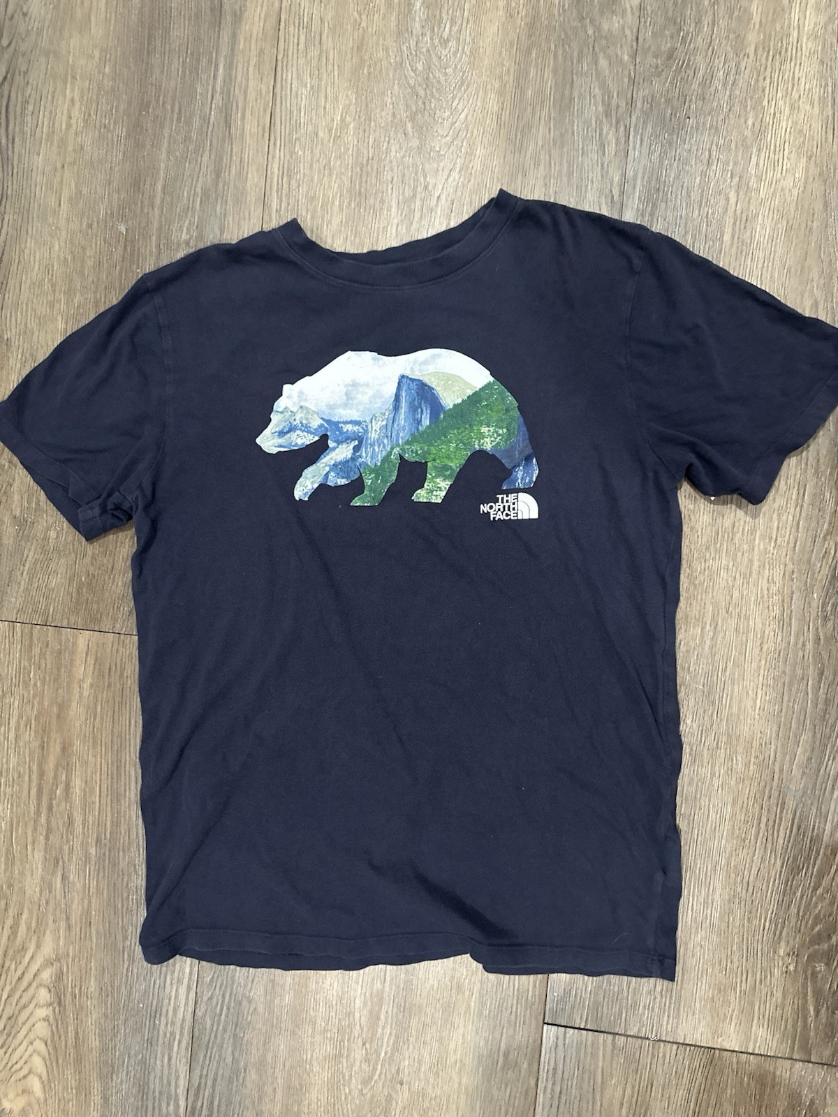 The North Face Bear Graphic T-Shirt Small Navy Blue Outdoor Hiking Tee