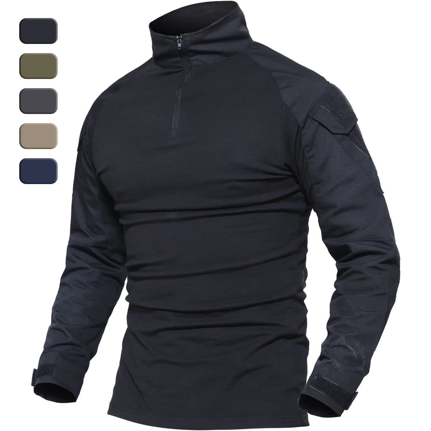 Mens Training Shirts Outdoor Hiking Long Sleeve Pocket 1/4 Zip Ripstop Work Tops