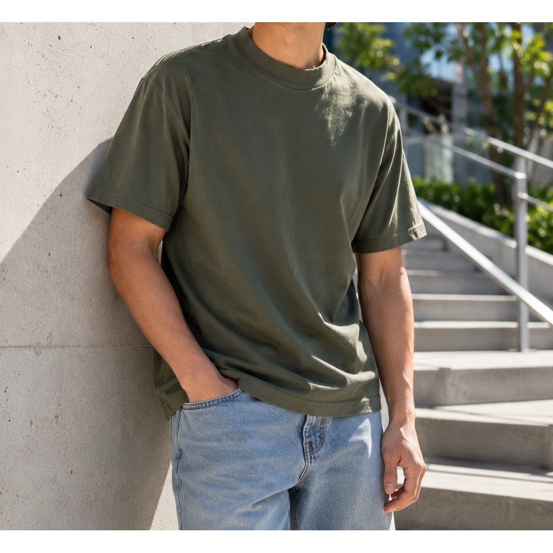 Arizona Jean Co Mens Olive Green Mock Neck 100% Cotton T-Shirt Size Large