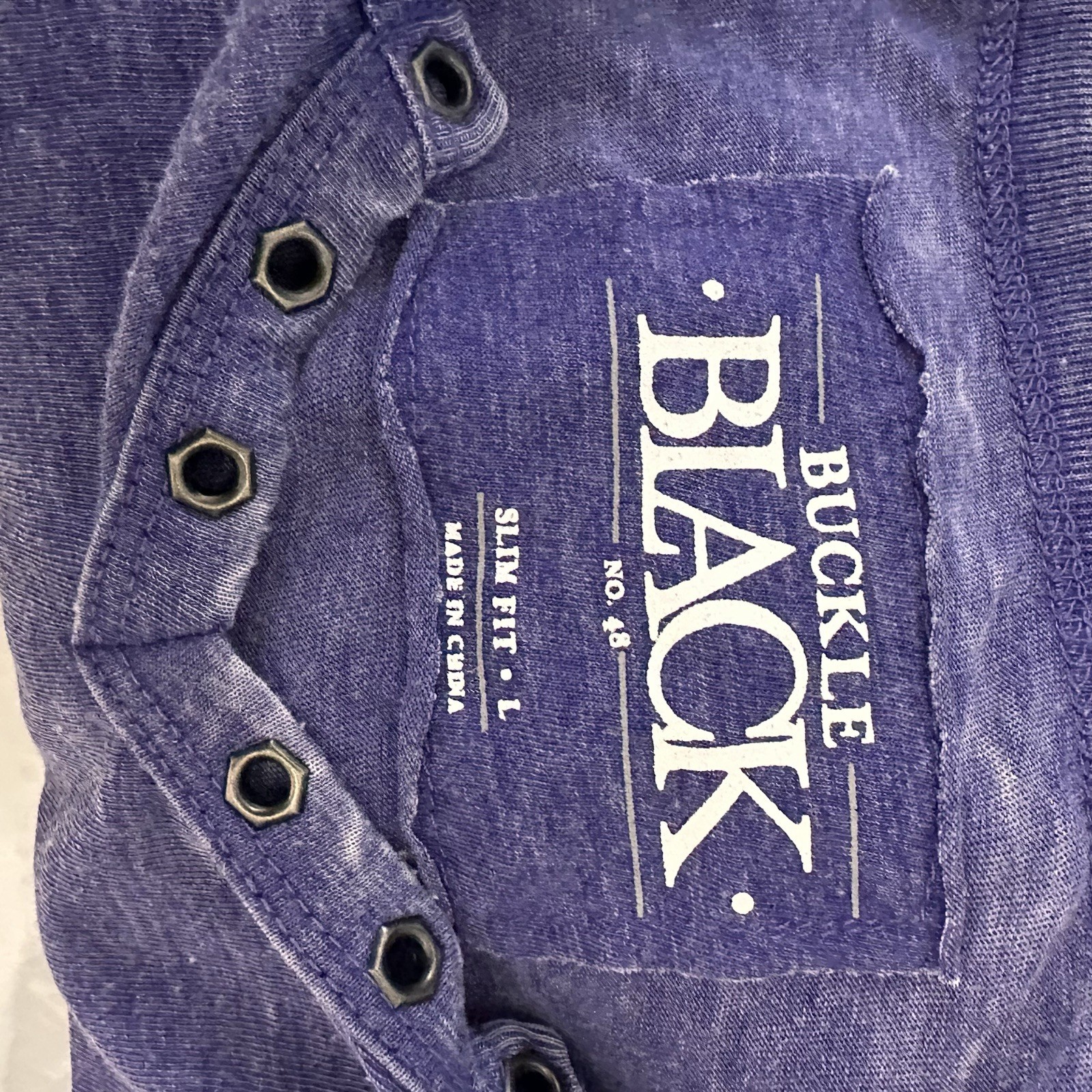 Buckle Black Shirt Mens Slim Fit Large Purple V Neck Lightweight Stretch Studs