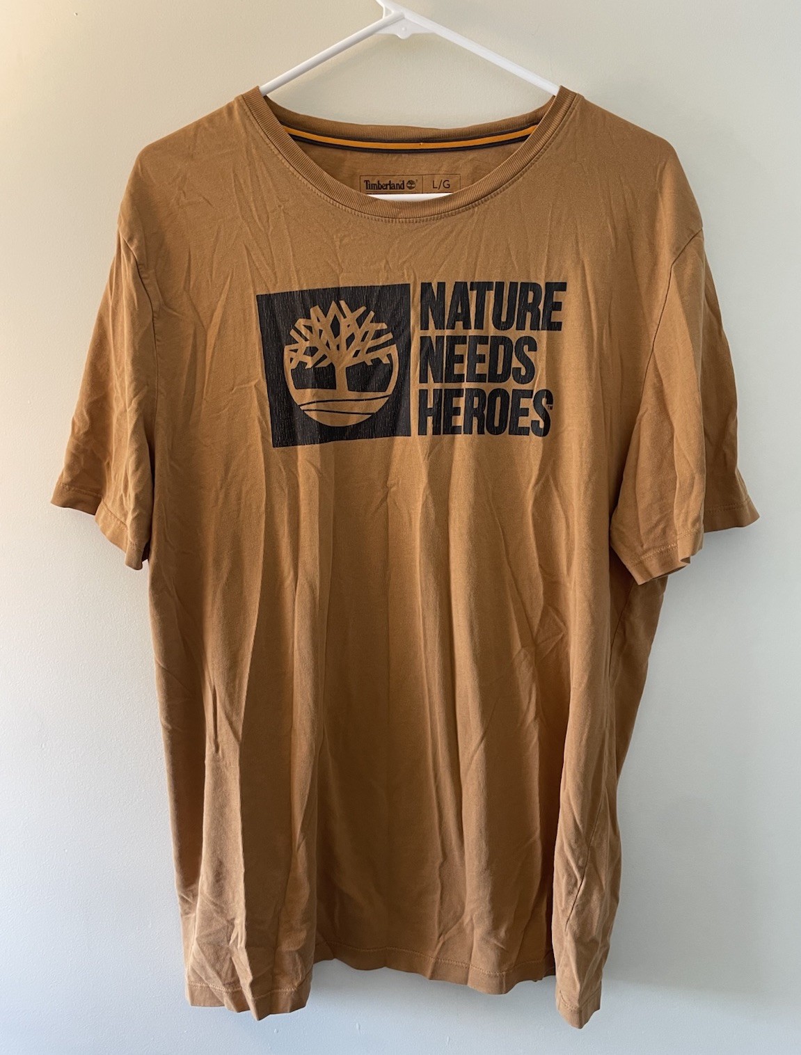 TIMBERLAND XL Brown CREW NECK SHORT Sleeve T-shirt Logo 100% Organic Cotton