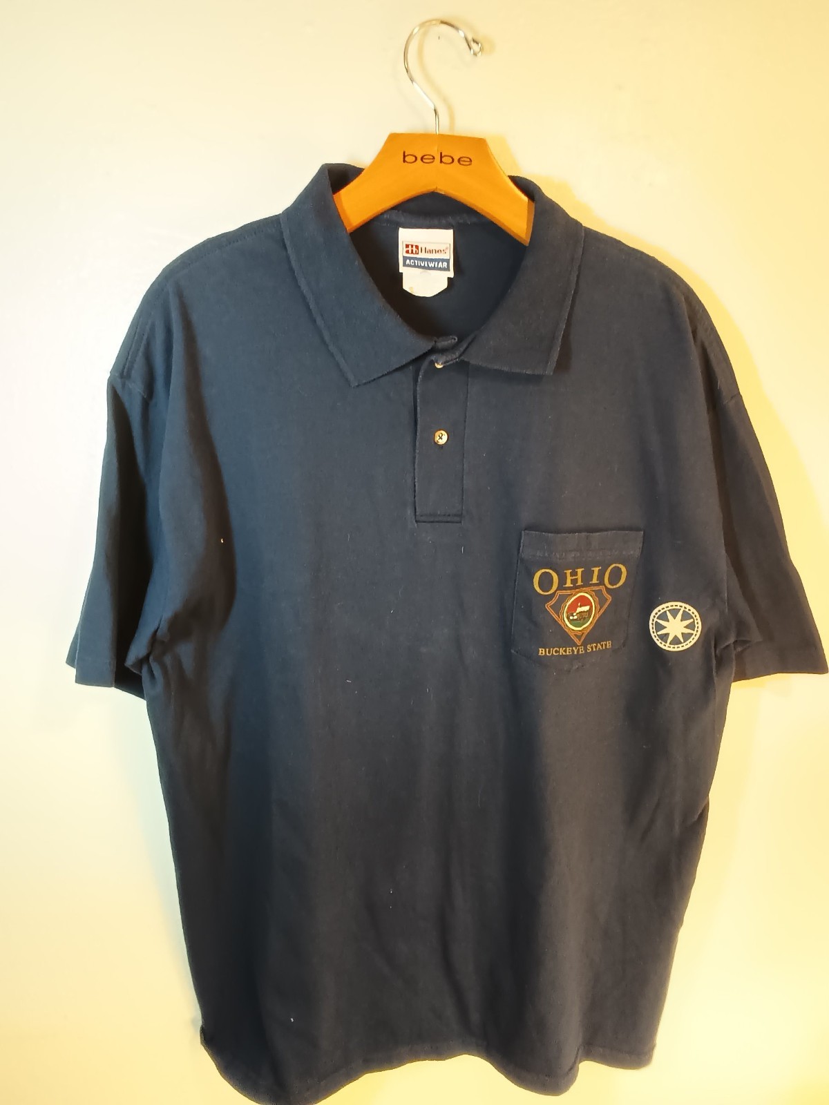 vintage old Single Stitch Polo Ohio Buckeye shirt ADULT LARGE 42-44 Hanes