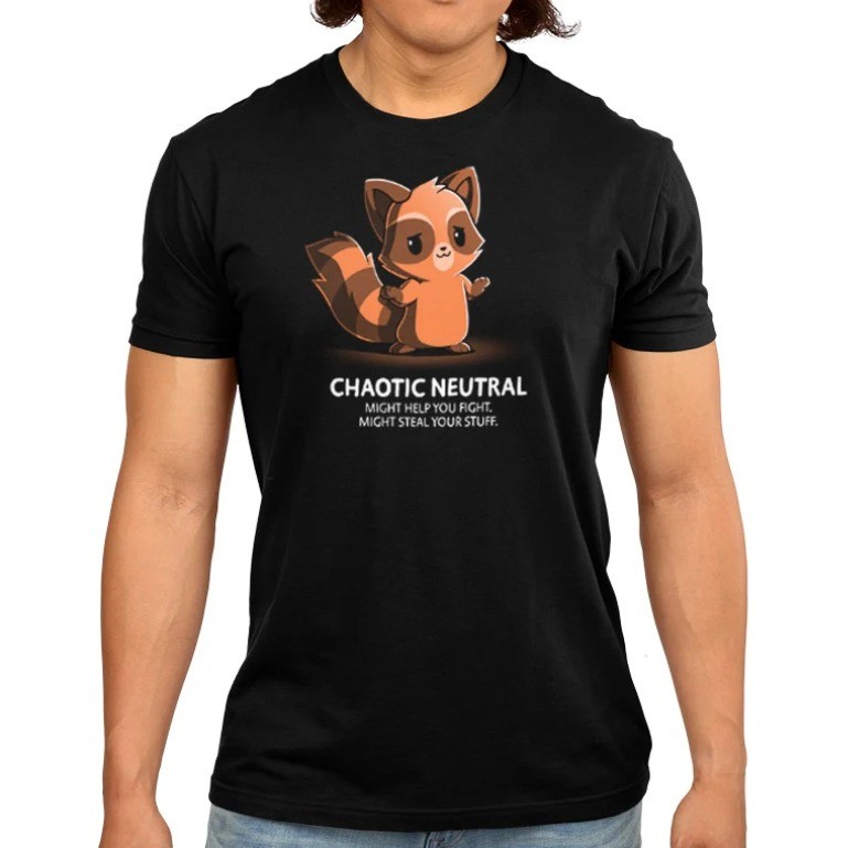 TeeTurtle Chaotic Neutral Raccoon Graphic T-Shirt Black Mens Small Spencers NEW