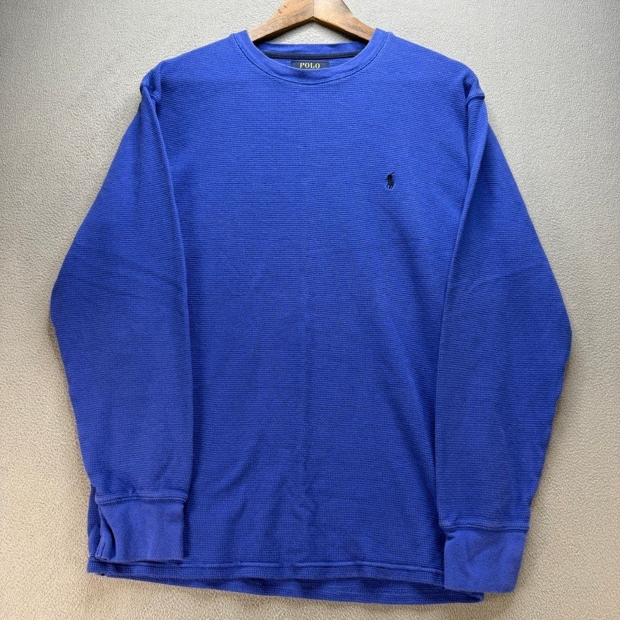 Polo Ralph Lauren Thermal Shirt Waffle Knit Regular Fit Large Blue Pony Logo