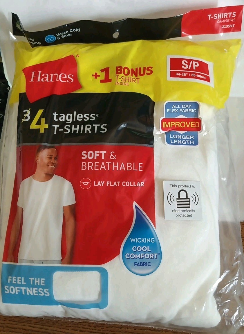 Hanes Men’s Tagless Comfortsoft crewneck T-Shirt-White, SIZE S/P 34″-36 , 4-Pack