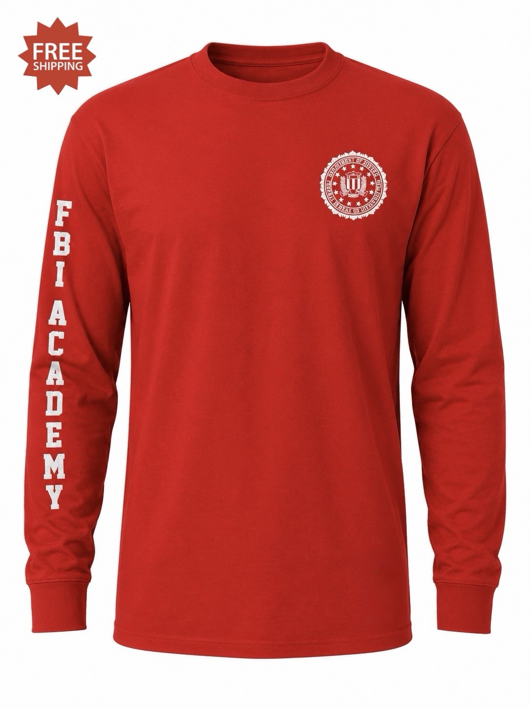 “FBI ACADEMY QUANTICO” Red Long Sleeve T-Shirt – Size M – New With Tags!