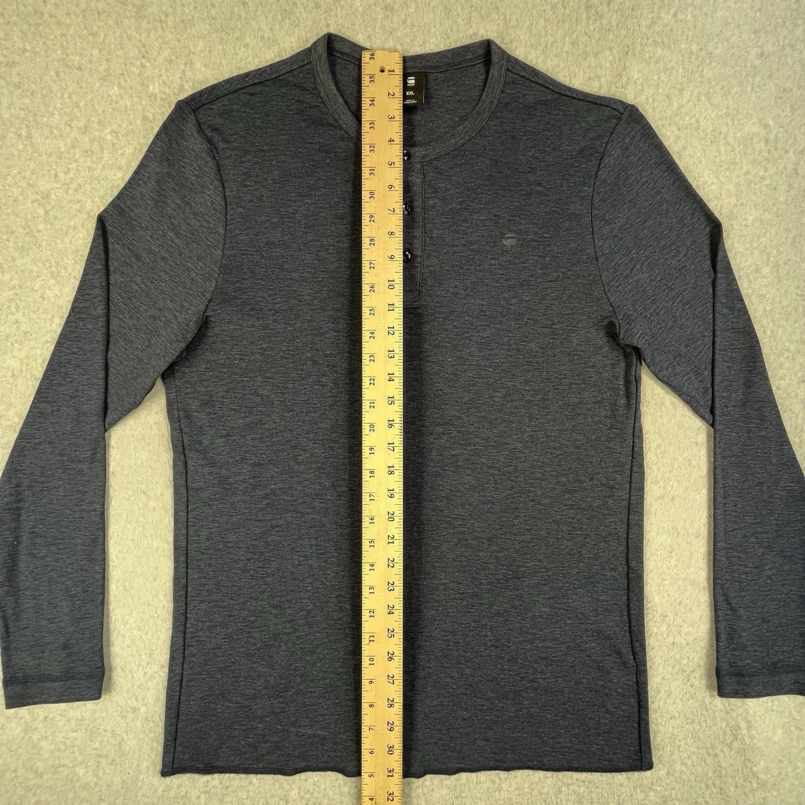 G-Star Raw Henley Shirt Mens XXL Blue Long Sleeve Knit Pattern Logo Buttons