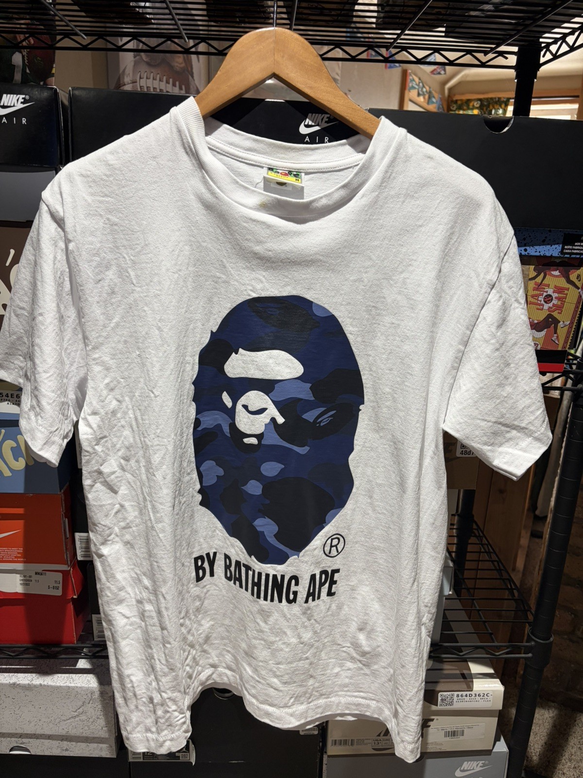 Bape Color Camo Big Ape Head Tee White/Navy Size M 100% authentic Some Flaws