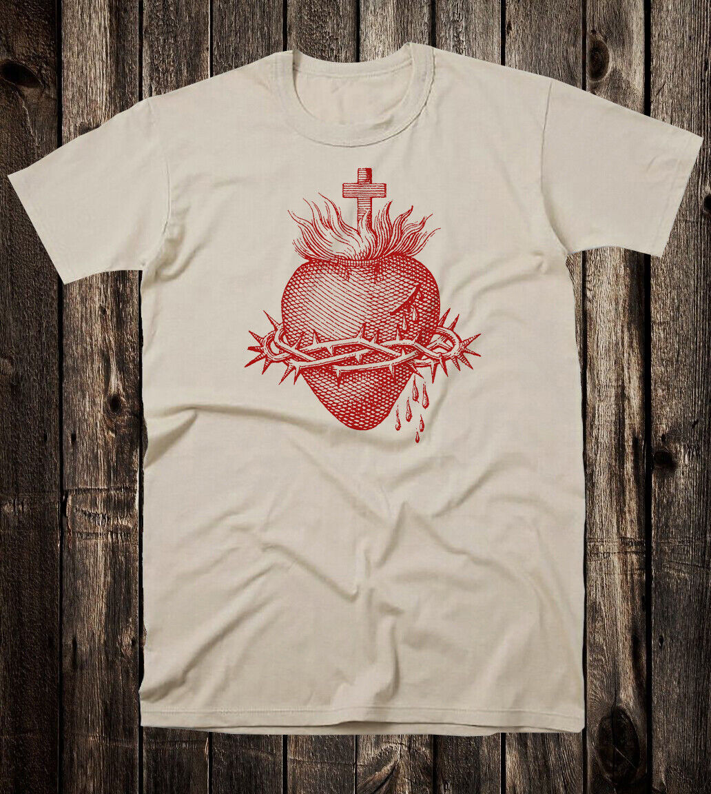 Vtg Style Goth Tee T Shirt Victorian Catholic Tattoo Jesus Sacred Heart