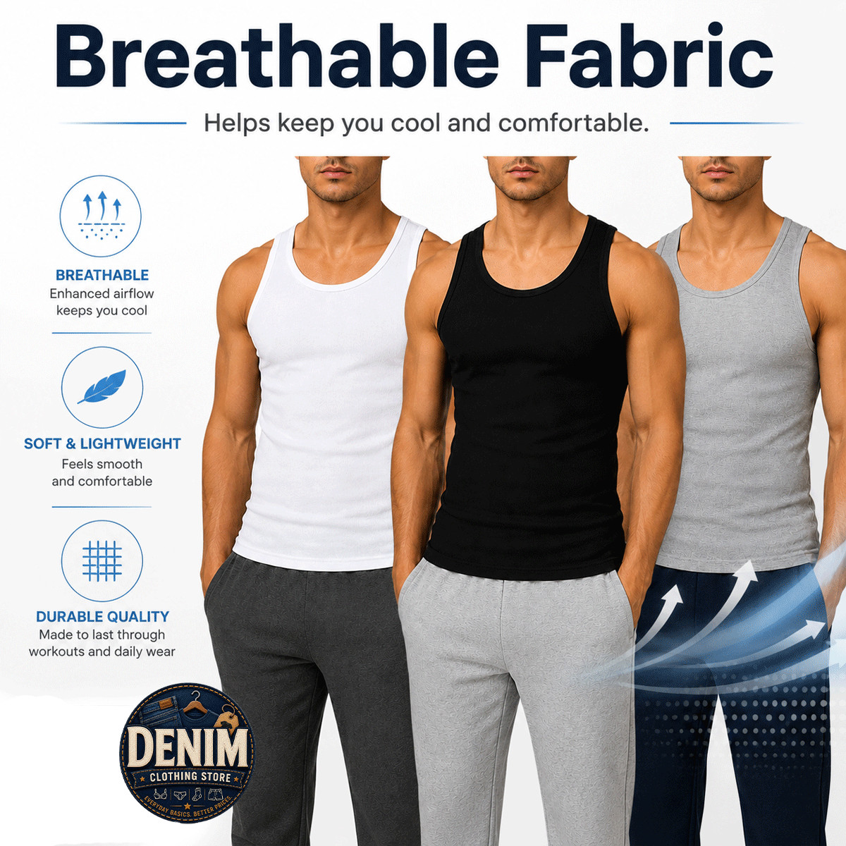 Men 100% Cotton Ribbed Tank Top A-Shirt Wife Beater Sleeveless Undershirt S-3XL