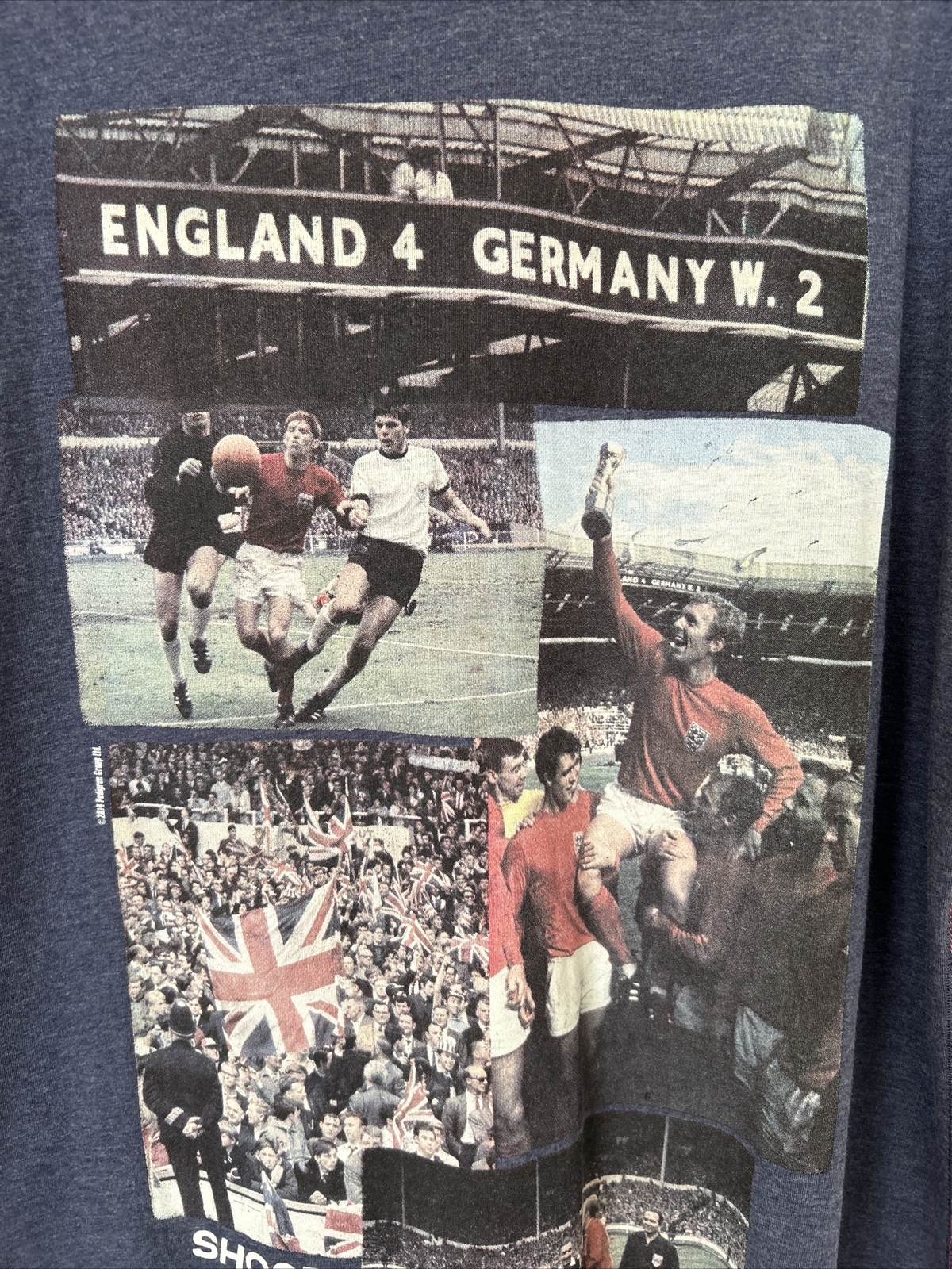 Shoot! Football T Shirt England 4 Germany 2 1966 World Cup Blue Top Large