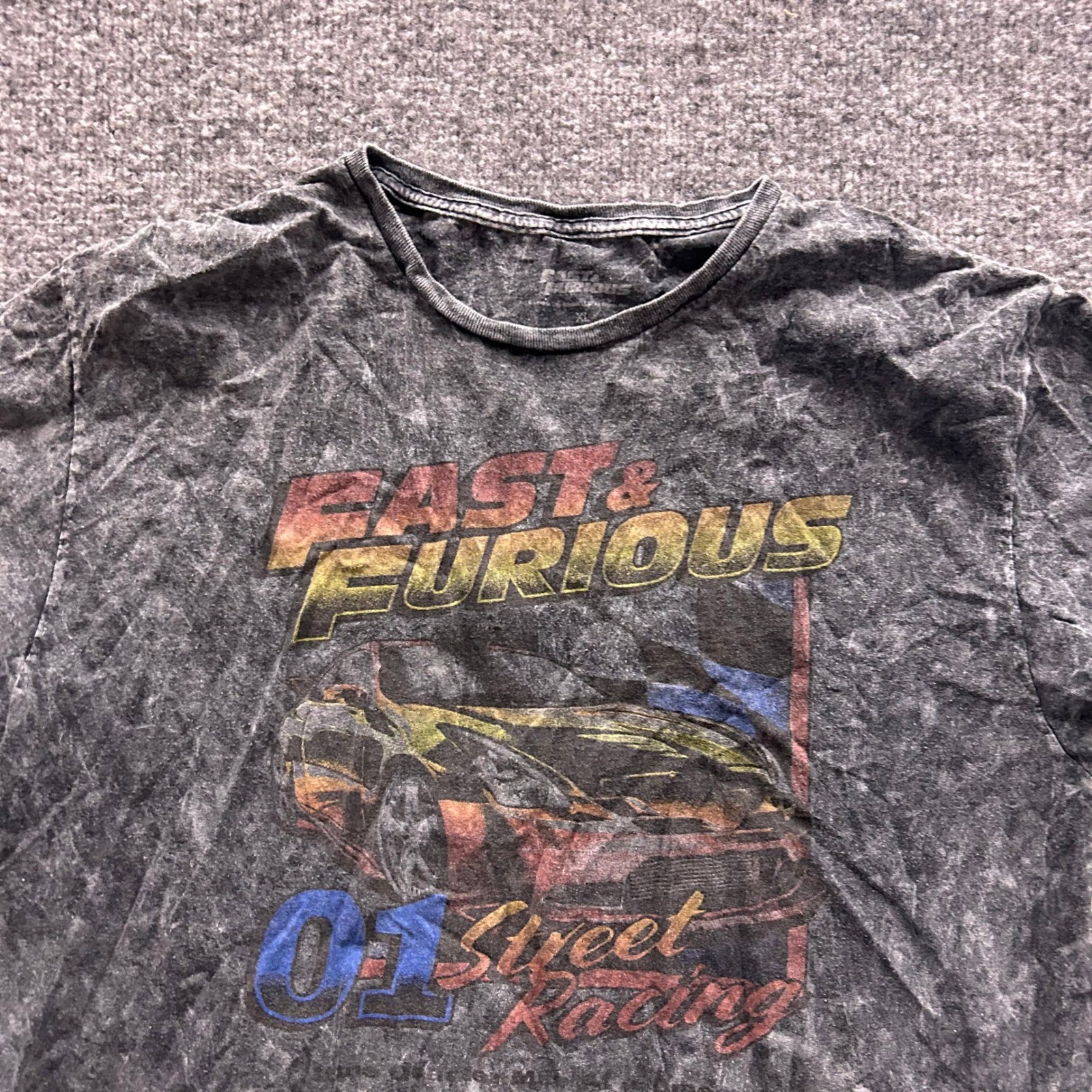 Fast & Furious T-Shirt Mens Size XL Charcoal Acid Wash Street Racing Graphic Tee