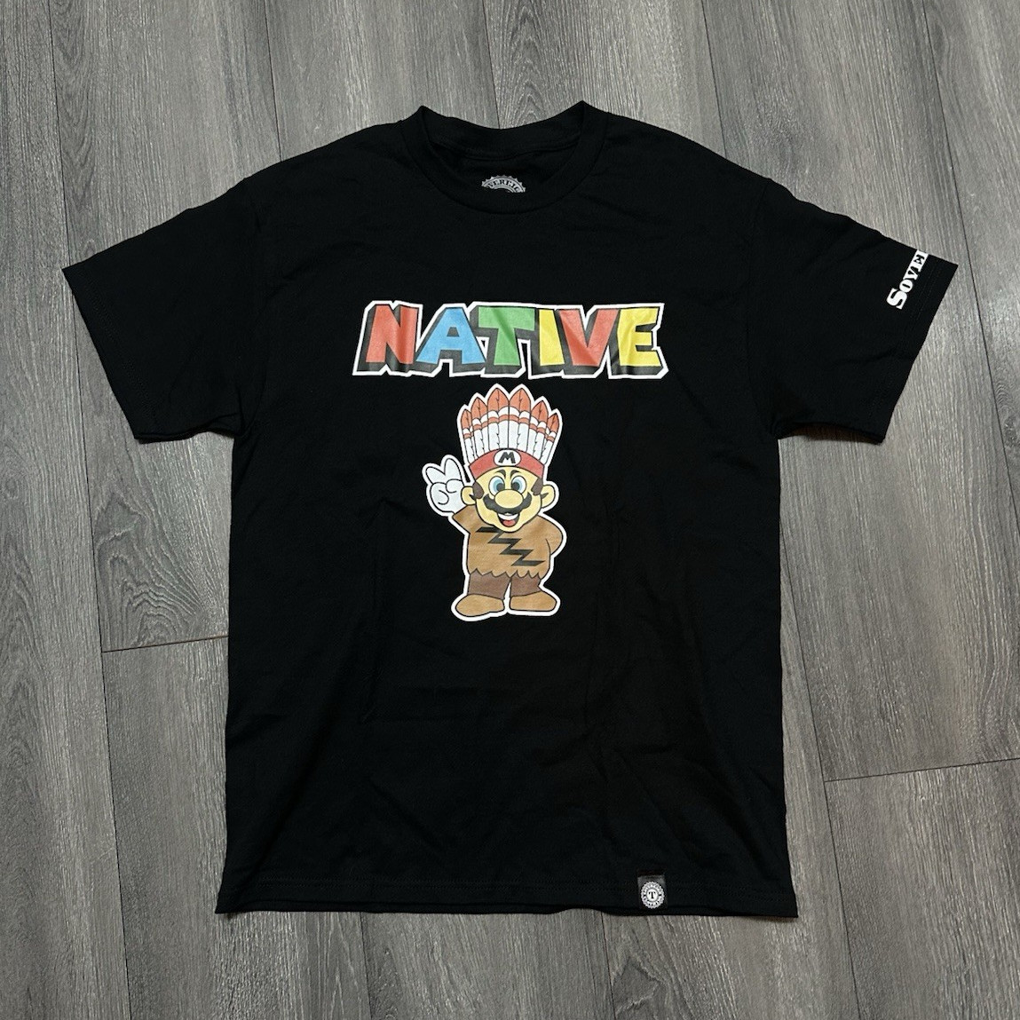 Sovereign Clothing Native Mario Graphic Black Cotton Crew Neck Tee Regular M