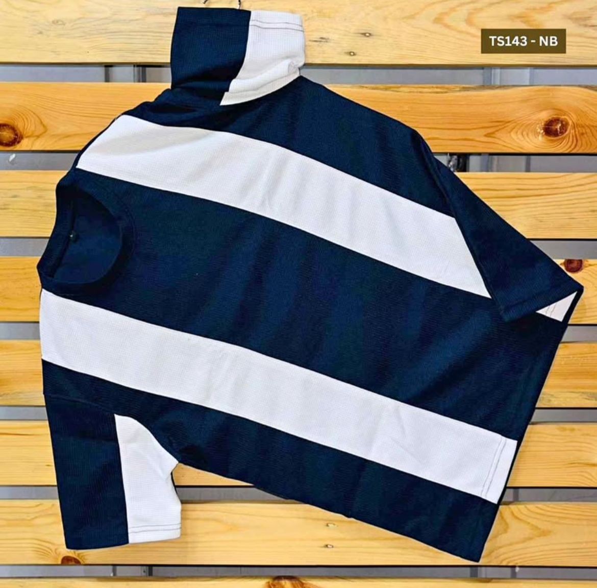 Men’s Casual Navy Blue & White Wide Stripe Short Sleeve T‑Shirt – Classic Nautic