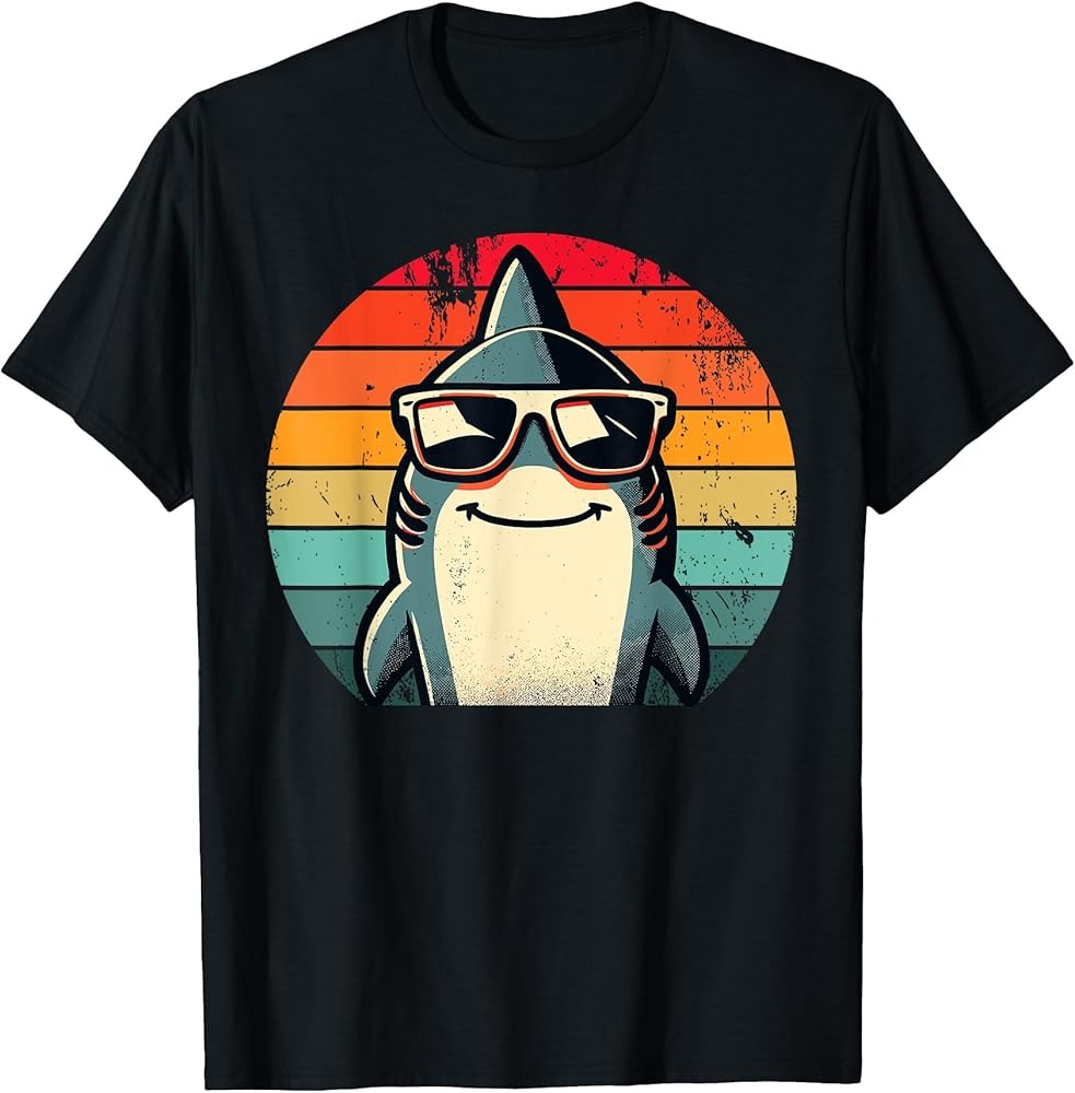 Cool Retro Shark in Sunglasses 70s 80s 90s Funny Shark T-Shirt