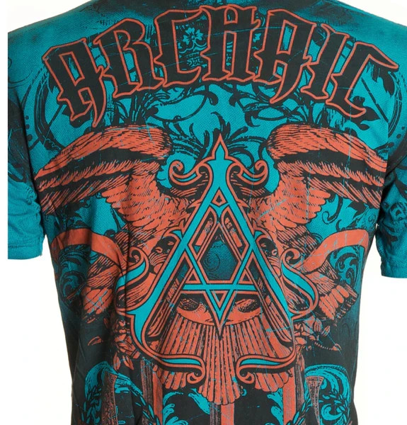 ARCHAIC by AFFLICTION Blue DAVENTRY Short Sleeve Slim Fit Y2K Mens T-shirt NWT