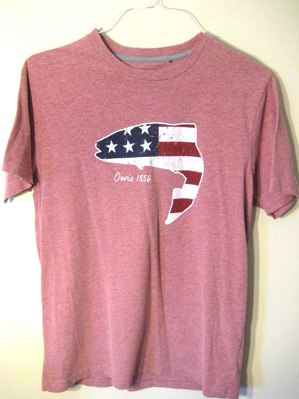EUC- ORVIS American Flag Trout- 60% Cotton & 40% Polyester- Size Medium T-Shirt