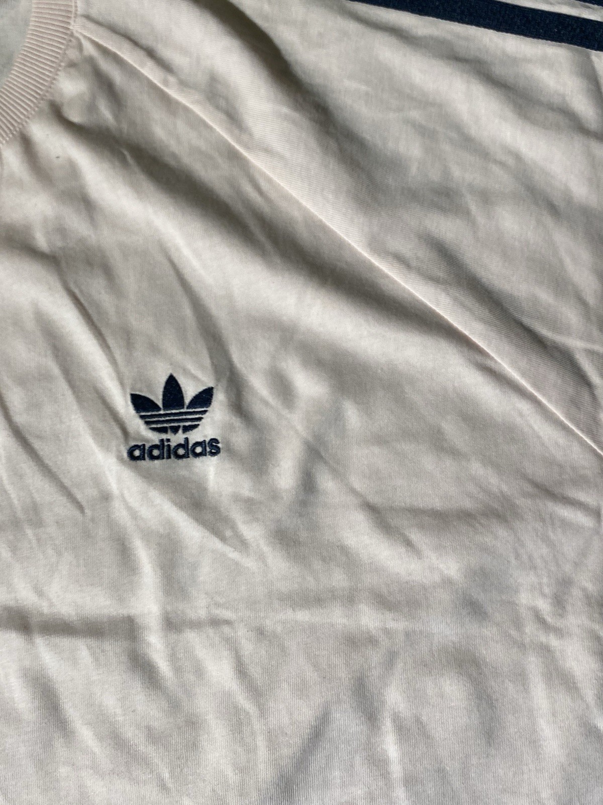 Adidas Originals T-Shirt Men’s Cream Pink Navy 3 Stripe Short Sleeve Trefoil Tee