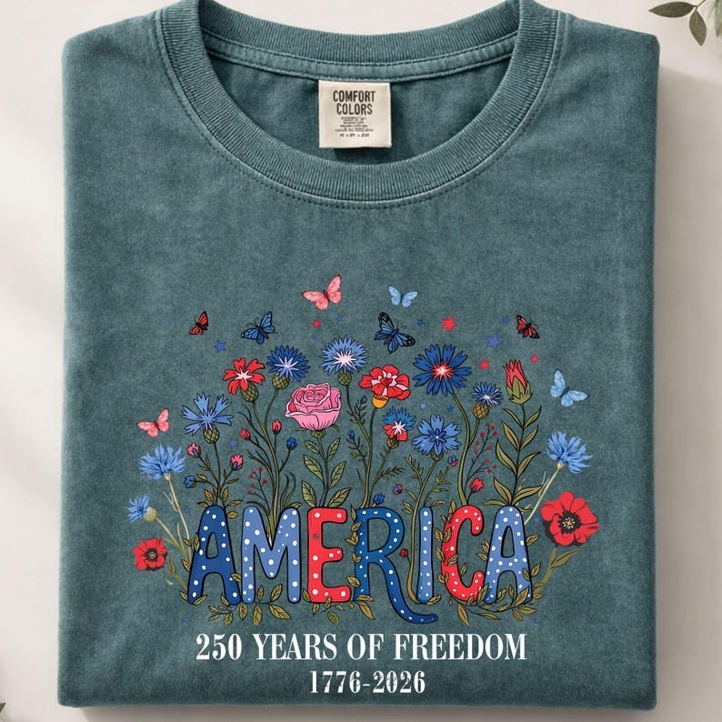 Comfort Colors Floral 250th Anniversary Shirt, Wildflower Independence Day Tee