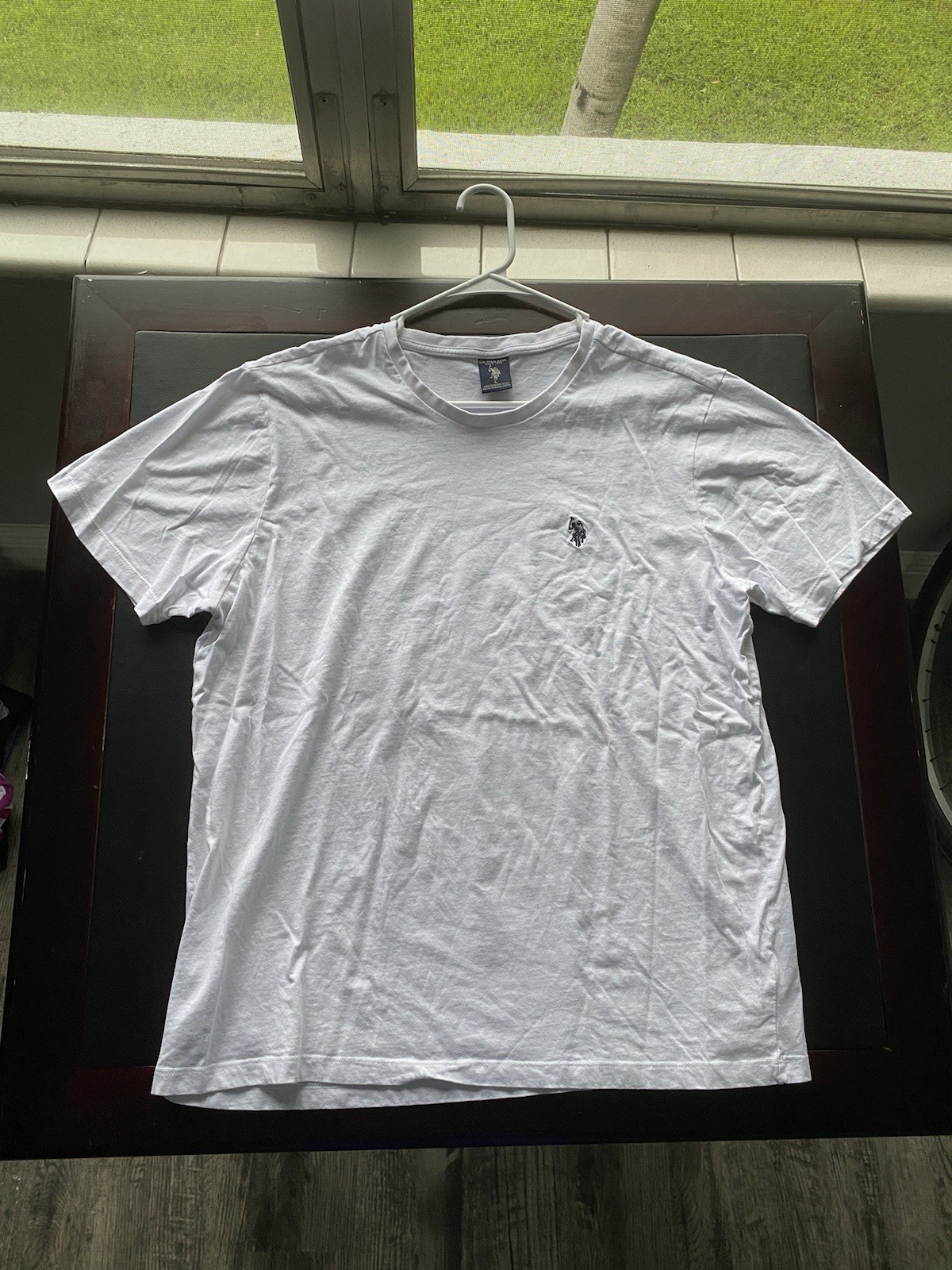 US Polo Assn Mens Large White Short Sleeve T-Shirt Navy Pony Logo 100% Cotton