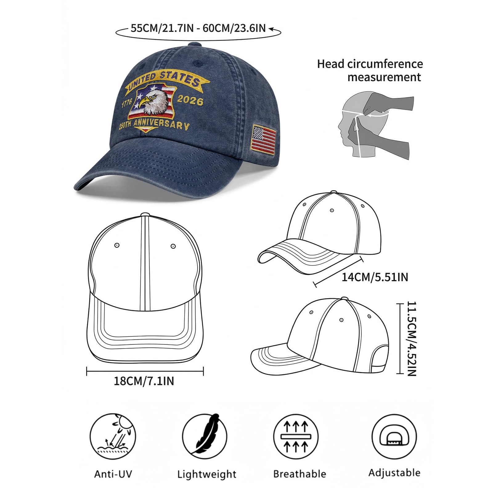 250 Anniversary USA Hat,United States of America 250th Anniversary Cap,US Pat…