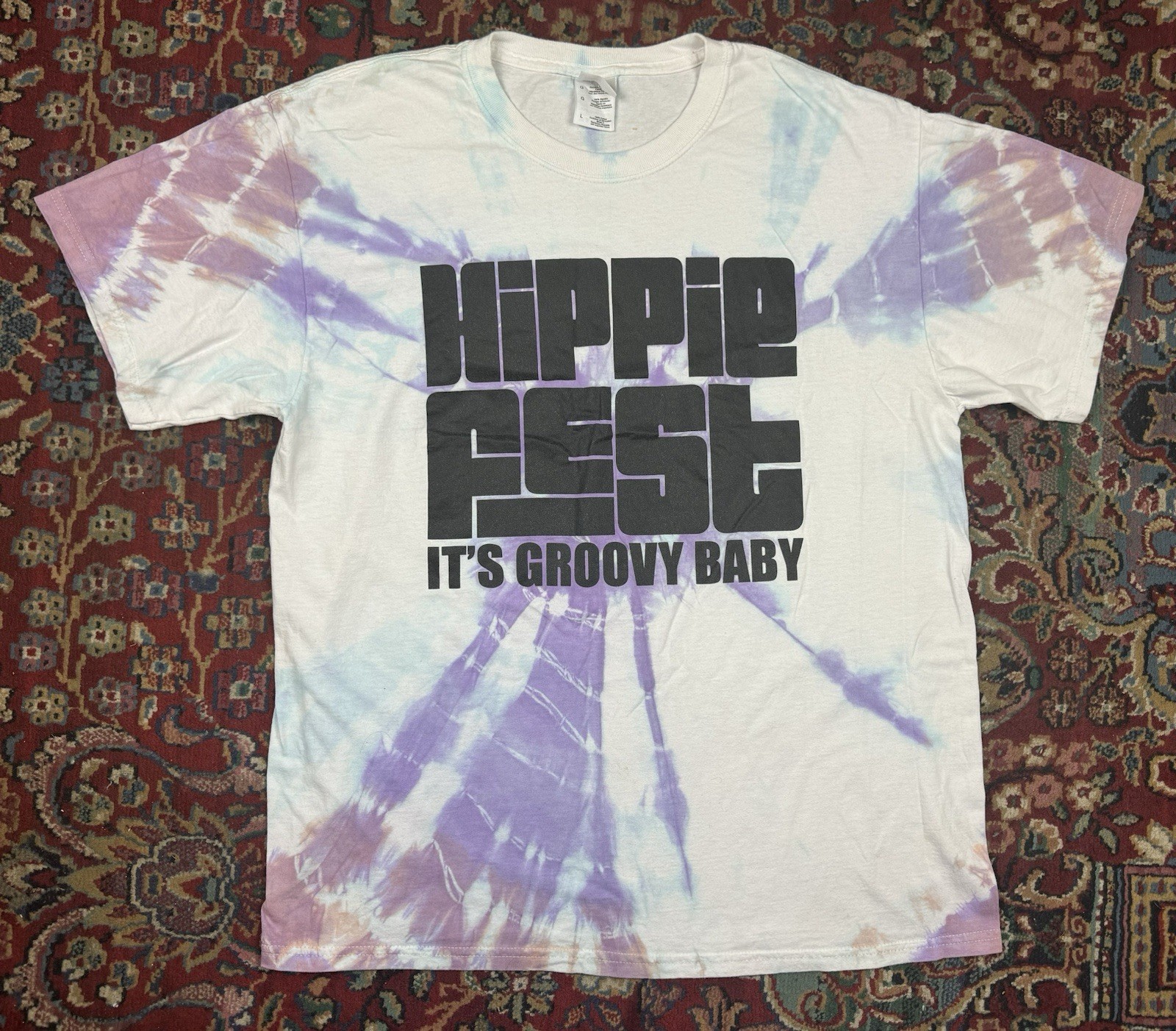 Hippie Fest It’s Groovy Baby T-Shirt Tie Dye L Unisex Fruit of The Loom Heavy HD